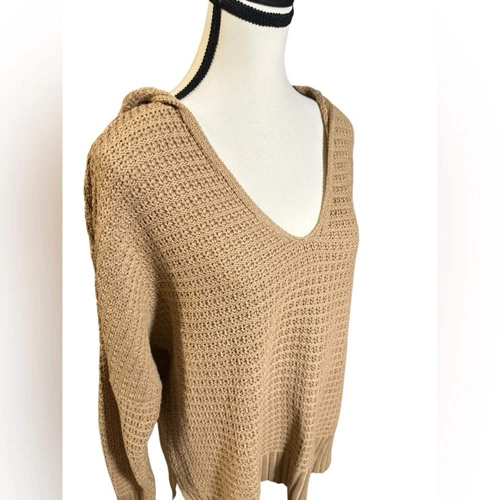 Rachel Zoe Tan V-Neck Knit Sweater with Hood